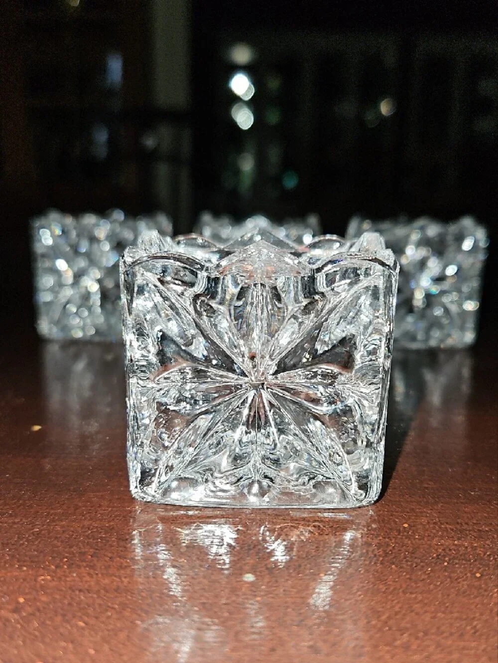 Set of 4 Pressed Glass Candle Holders - Bundle & Save on Shipping!